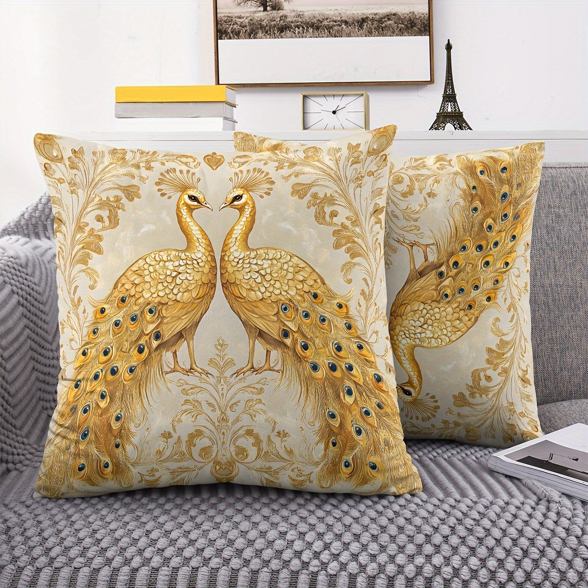 E-shop 2er-Set luxuriöse Kissenbezüge mit goldenem Pfauenmuster, die europäische Eleganz ausstrahlen Ihrem Zuhause einen Touch verleihen. Dekorative