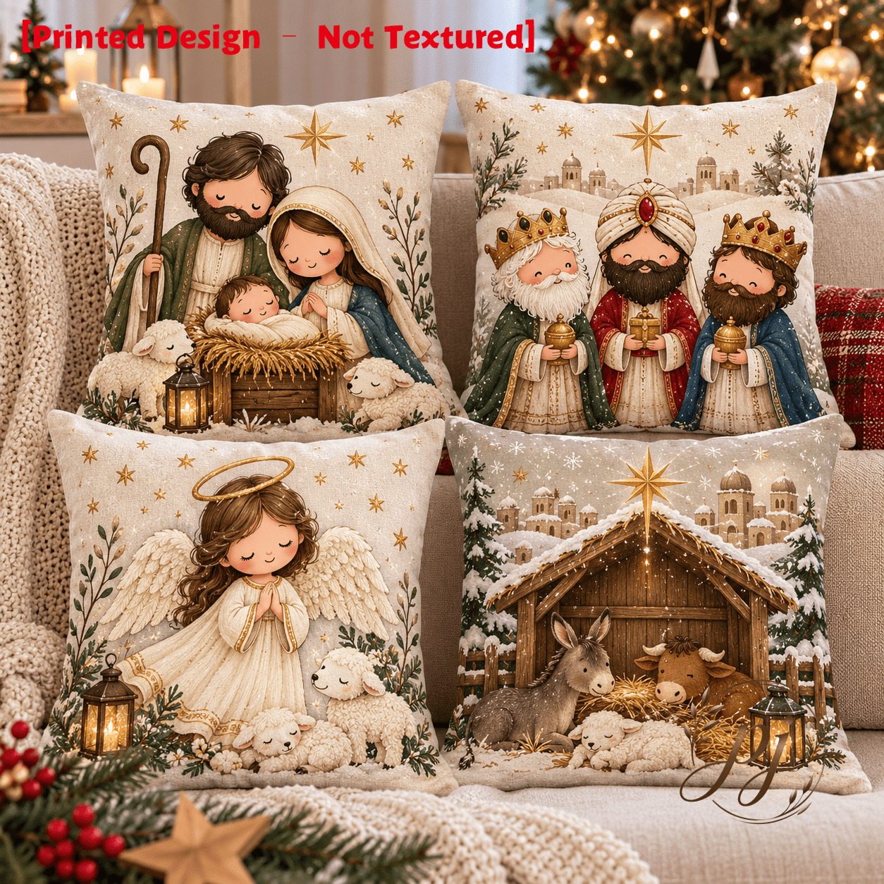 TEMU de cojín de 4 piezas con diseño estampado – No texturizado, Serie de de Navidad, de cojín decorativa con temática vintage de la Biblia, , , al