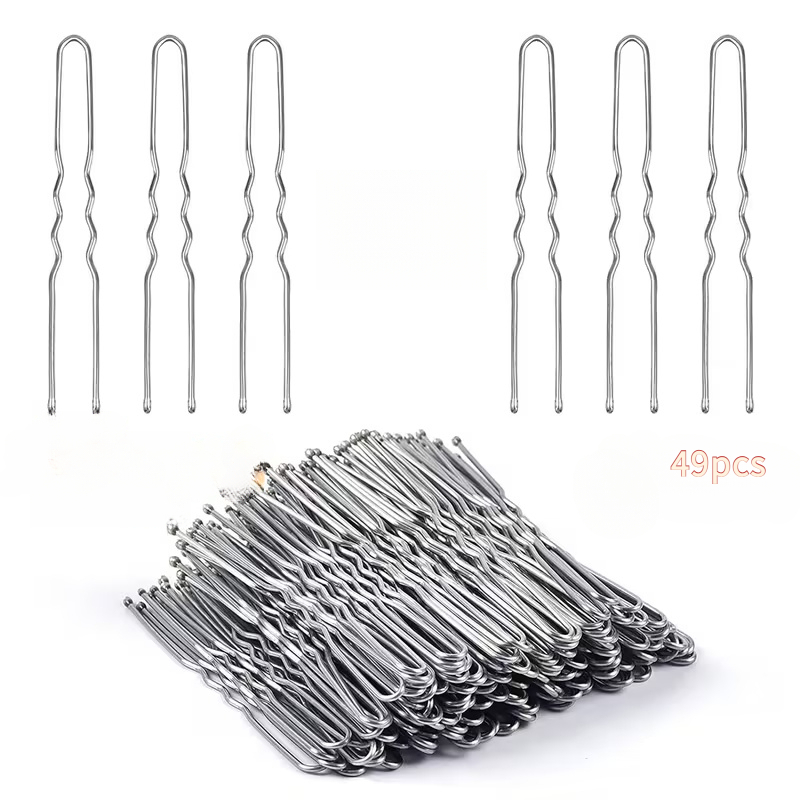 TEMU . 49pcs 5cm U-shaped Hair Clips With 3 Design, Non-slip And Paint-safe, Suitable For Various Hairstyles