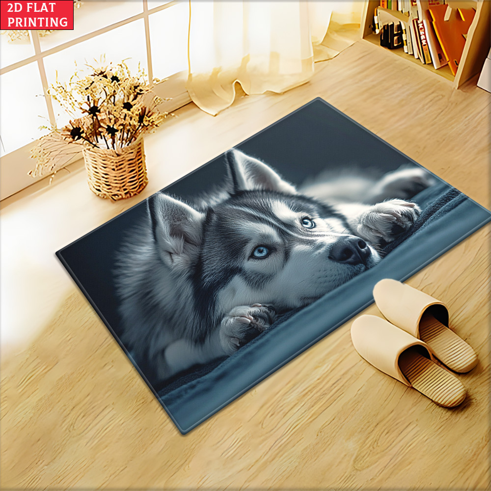 Image of 2d Flat, 2d Flat 1pc 850gsm Husky Theme Door Mat, Outdoor Mat, Outdoor Rug, Bath Mat, Microfiber Absorbent Machine Washable Rug For Bedroom, Living Room Entrance, 2d Flat