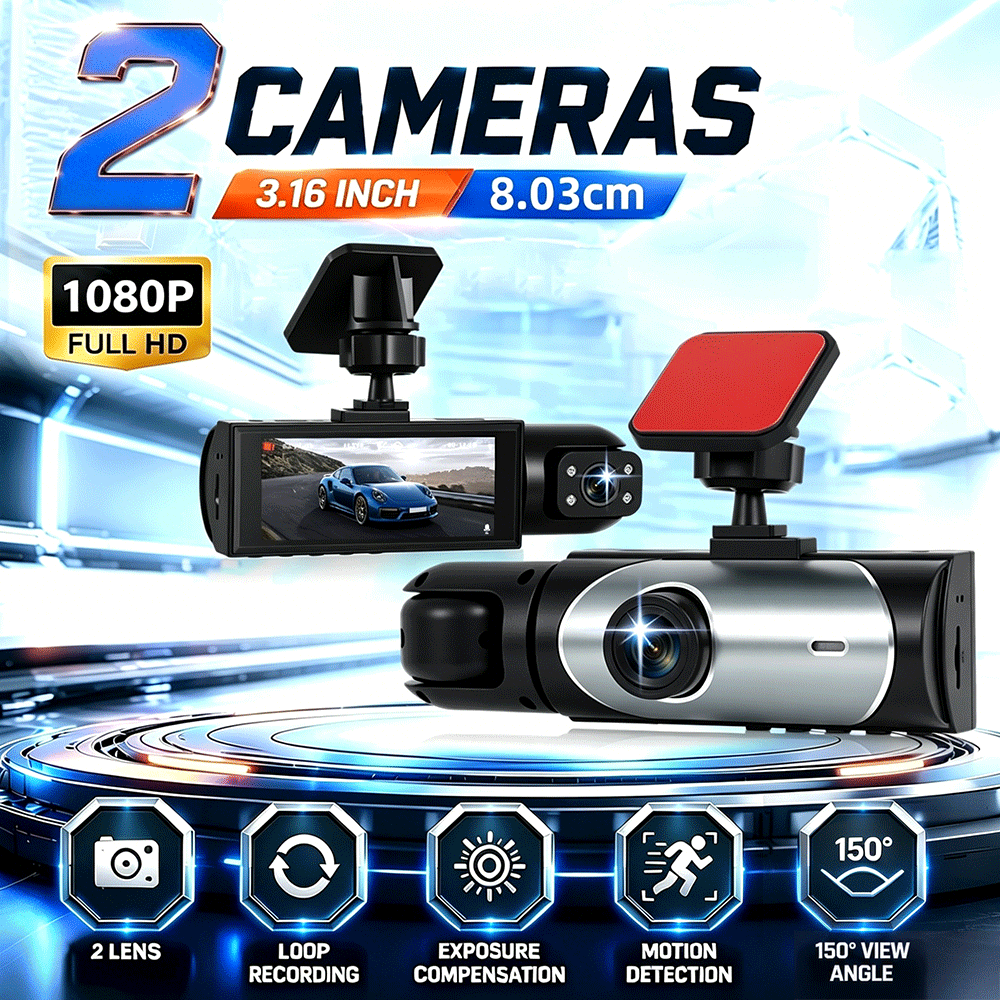 Dual Camera Car Dash Cam, Front 1080p & Cabin 480p Car Dvr, Ir Night Vision & Loop Recording Dashboard Camera, Wide Angle 8.03cm Ips Screen Dual Lens Video Recorder, 64gb Sd Card Optional