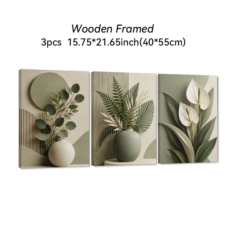 TEMU 2d Flat, 3pcs Boho Wall Art Vertical Framed Canvas Prints - - Textured Background Suitable For , Modern Minimalist Botanical Decor With