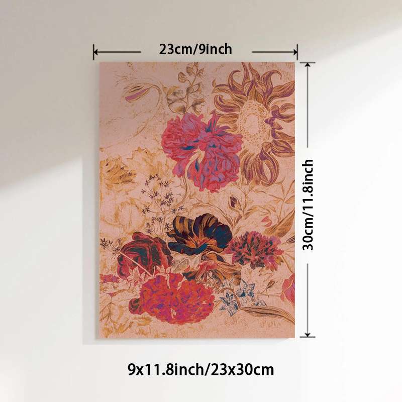 TEMU 1pc Unframed Elegant Floral Artwork Prints, Vintage Aesthetic Canvas Paintings, Warm Tones Wall Art Decor, Nature Inspired Posters Decor,