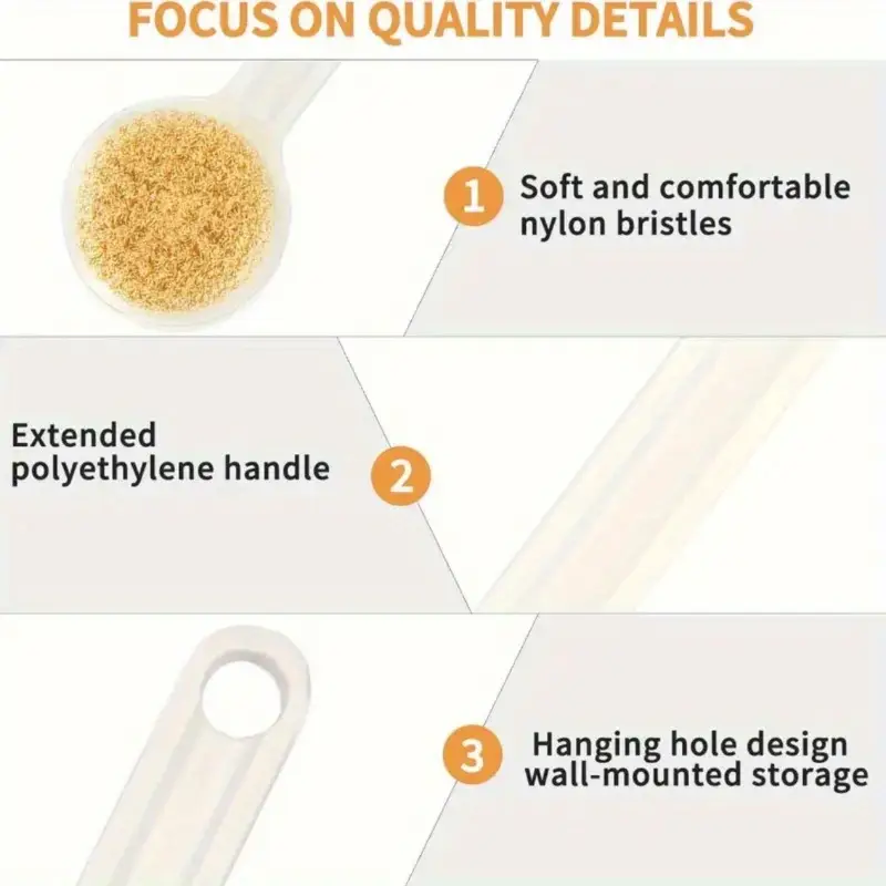 2pcs back shower brush set including 1 long handle u shaped brush 1 straight handle brush ergonomic anti slip handle suitable for daily home bathing Product details 5