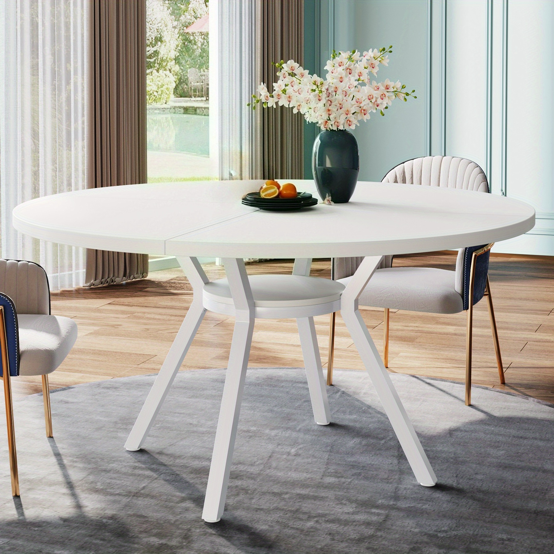 E-shop Runder Esstisch für 4 Personen, 47 Zoll Moderner Küchentisch Kleiner Esstisch für Esszimmer, Wohnzimmer (Nur Tisch)