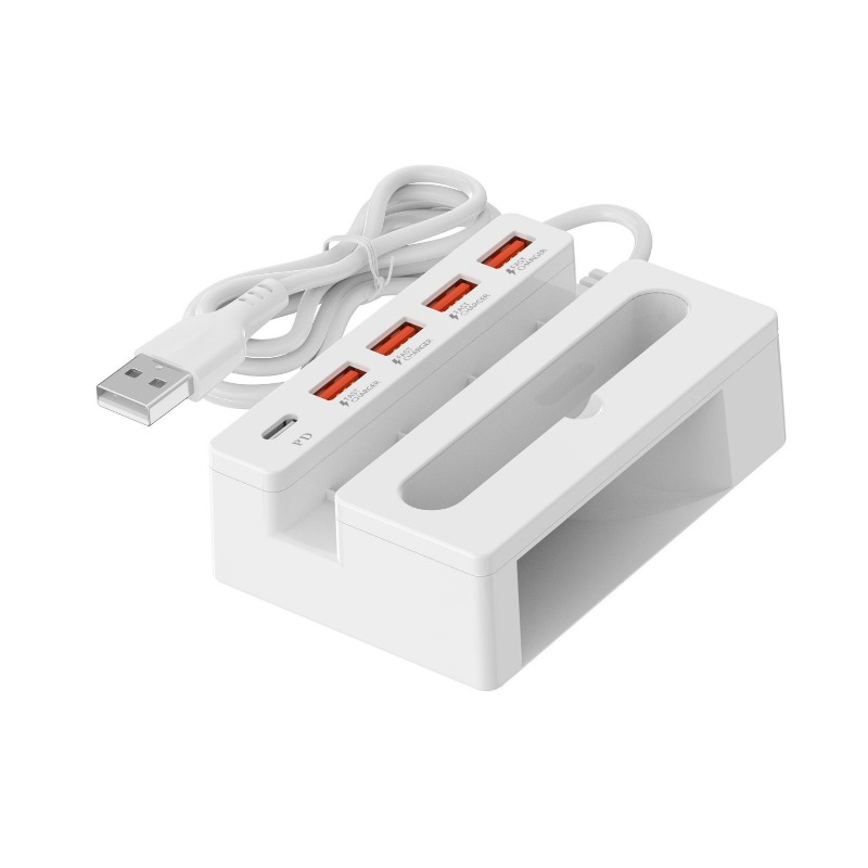 TEMU Station de charge rapide multifonction à 5 ports avec support pour téléphone, 4 ports USB + 1 port Type-C, prend en charge la charge simultanée