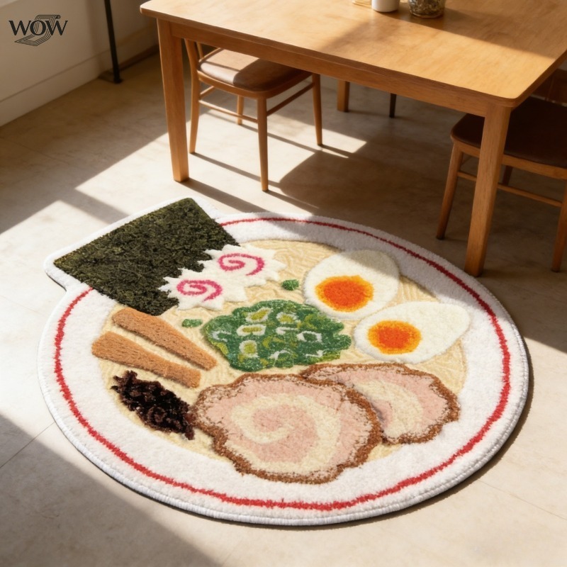 TEMU Gourmet Ramen Theme Patterned Carpet, Cashmere Material, Soft And Fluffy, Absorbent And Non-slip, Easy To Care For, Machine Washable, Decorative