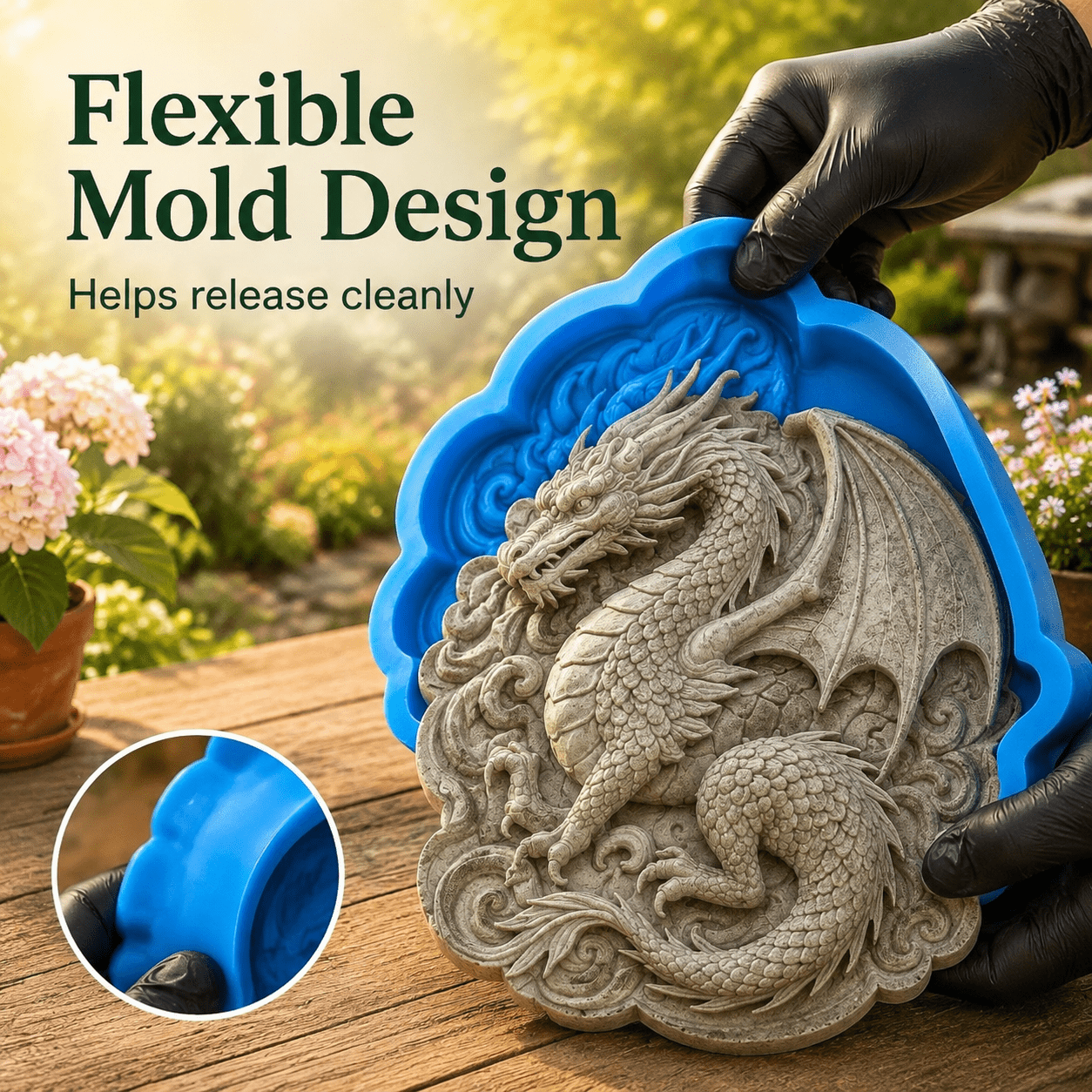 TEMU 1pc Reusable Chinese Dragon Stepping Stone Mold, Blue