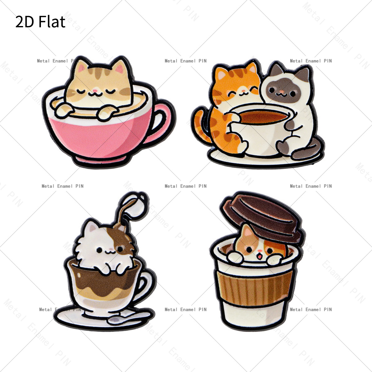 TEMU 2d Flat, 2d Flat 4pcs/set Cute Lapel Pin Enamel Pins And Brooches Badge Pins For Backpacks Bags Backpack Cool Decoration Lovely Cat Jewelry Gift
