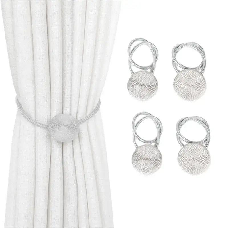 Four Premium Easy Round Magnetic Curtain Strings, Robust Magnetic Hooks, Handcrafted Decorative Magnetic Design, Long-Lasting Material, Bohemian Style Hanging Strings, Ideal for Bedroom, Living Room, And Office Curtain Storage Decoration