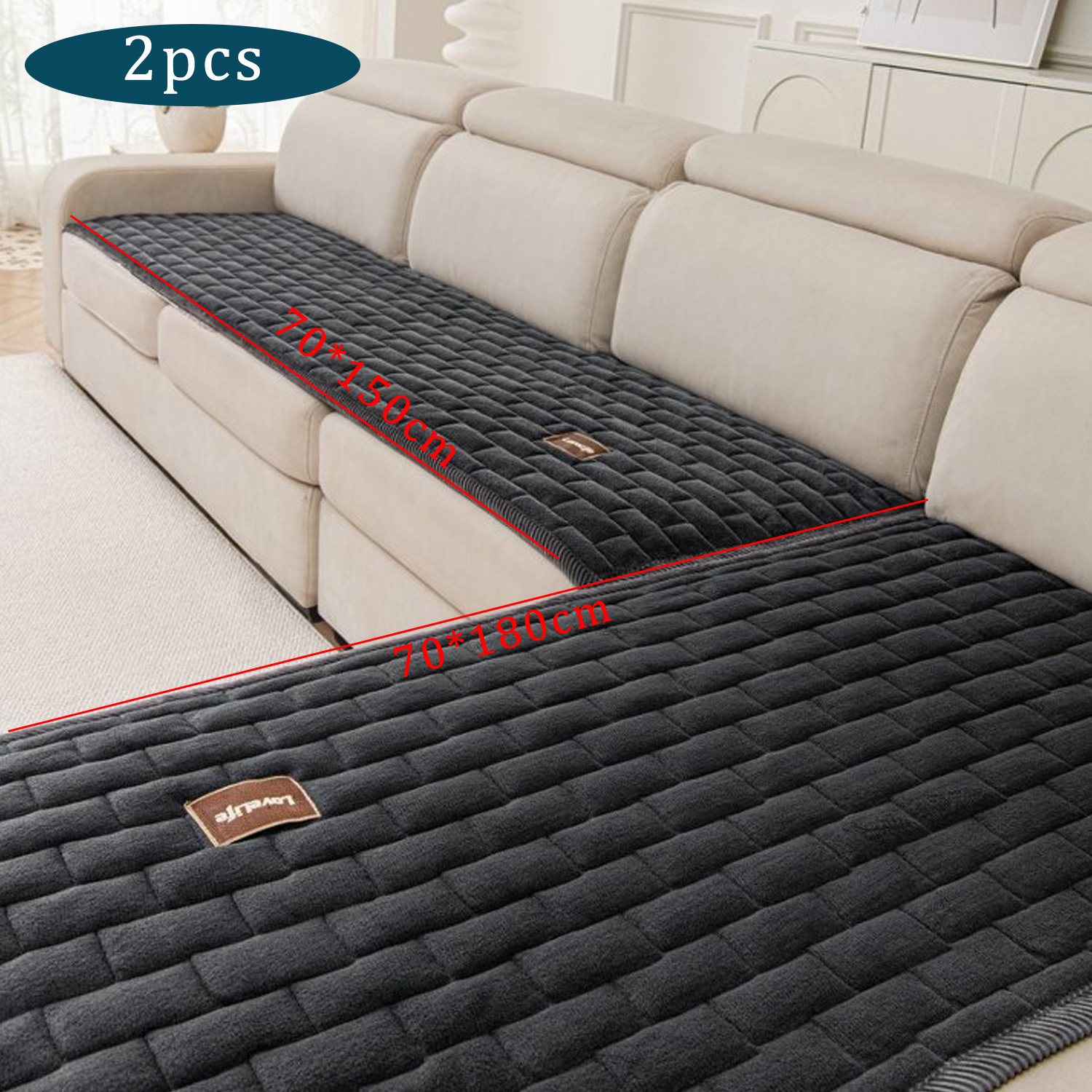 Set Of 2 Stylish Contemporary Quilted Plush Sofa Covers - Extremely Soft, Thick Plush Fabric, Suitable For Pets, Washable In Machine, Non-slip Couch Shield For 3-seater, Loveseat, All-year Use
