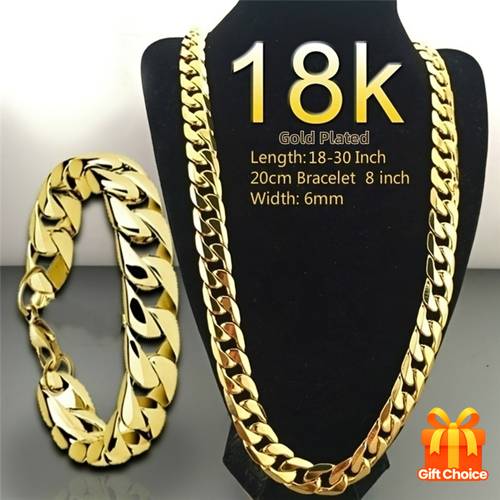 mens 18k gold plated cuban chain necklace 22inch heavy interlocking chain design luxurious 18k gold plated jewelry gift durable and rust resistant suitable for everyday and special occasions suitable for