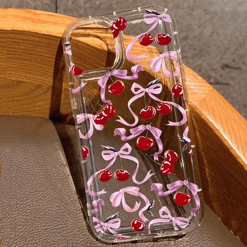 

Fashionable And High-end Cherry Bow Pattern Transparent Phone Case Suitable For Iphone 11 12 13 14 15 16pro Max Transparent Shockproof Protective Case Suitable For 7 8 Plus