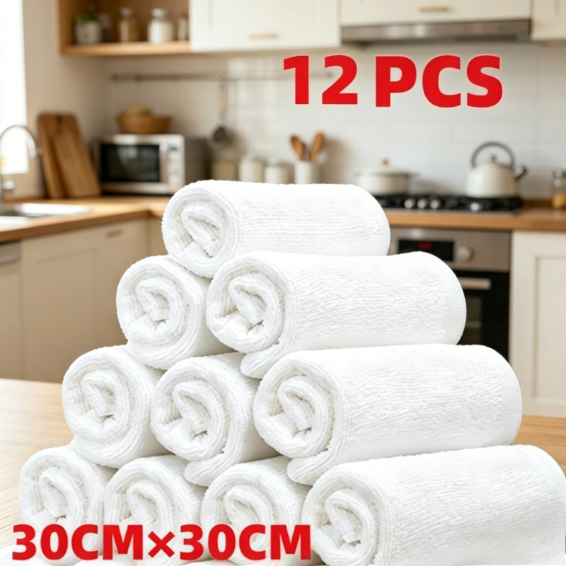 TEMU Lot de 12 serviettes carrées blanches | 11,8" x 11,8" serviettes durables, petites lavettes blanches, mini serviettes portables, adaptées ,