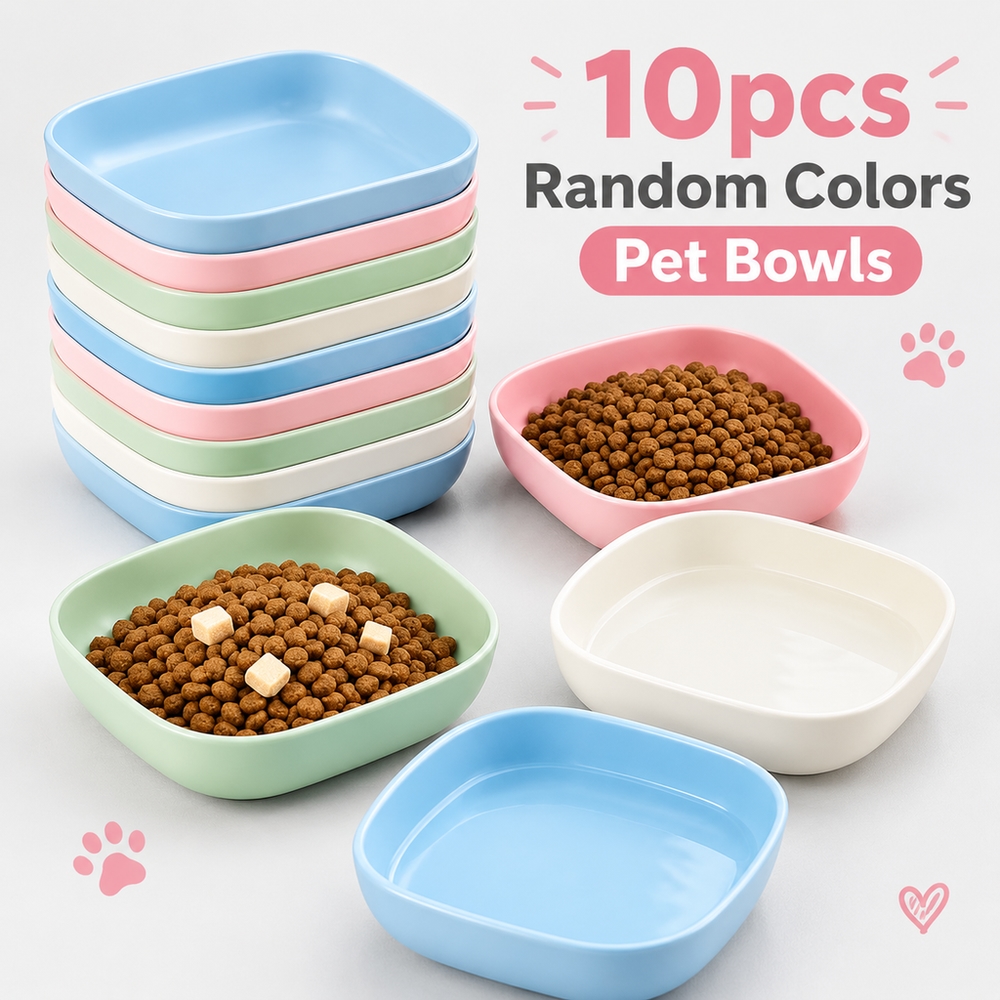 TEMU 10pcs Plastic Pet Feeding Kit For Cats And Dogs Heavy Duty Compact Meal Dish Random Assorted Color Durable Water Bowls Compatible With Kitten