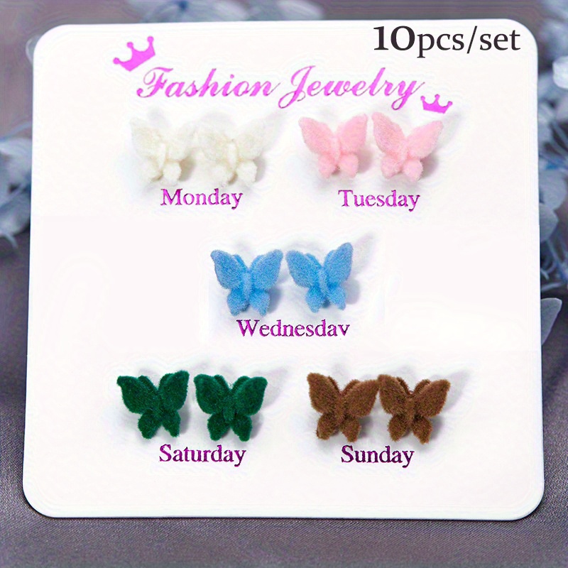 10pcs Colorful Butterfly Earrings Set Hypoallergenic Plastic Studs