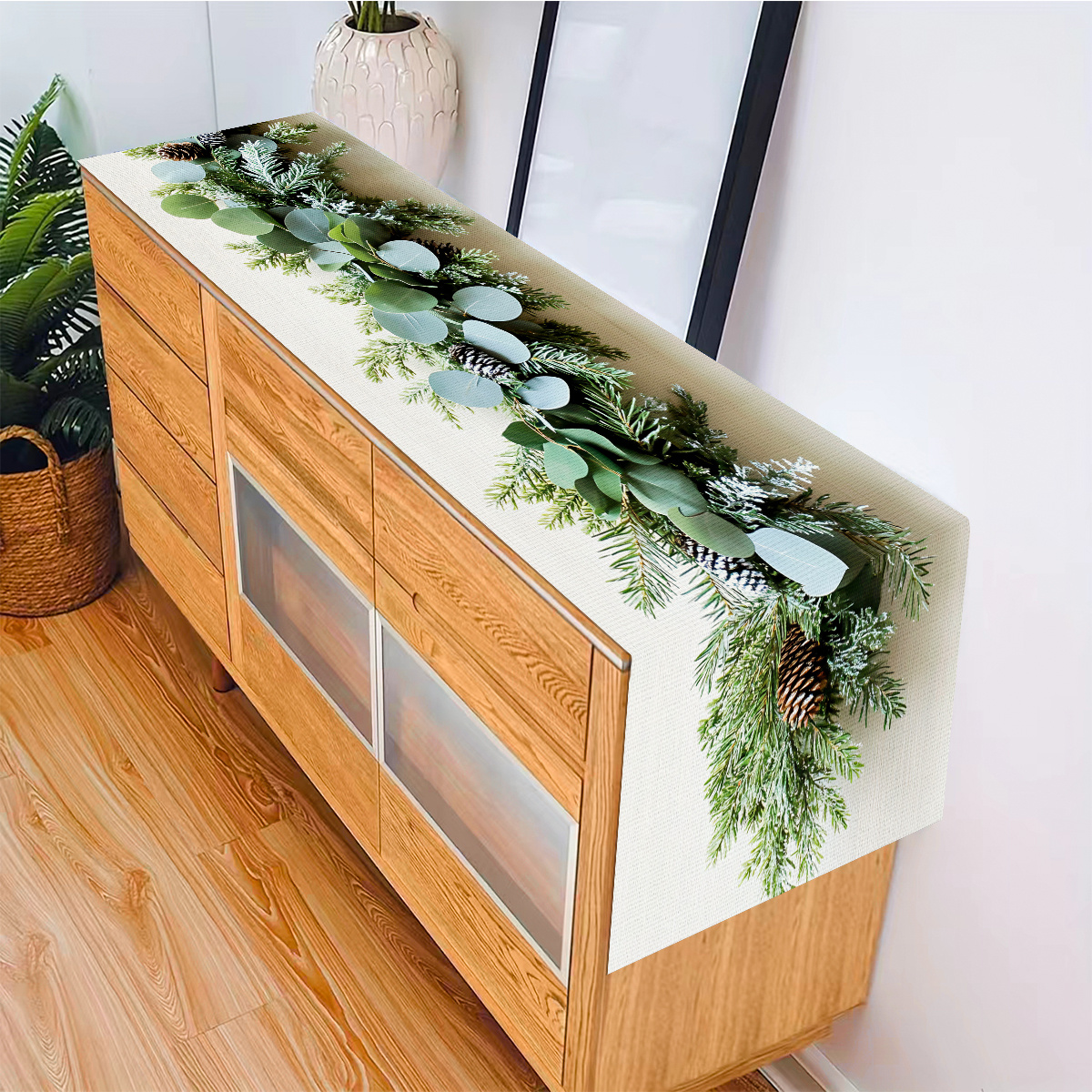 TEMU Winter Pine Branch And Table Runner, Featuring And For Home Wall Art, Suitable For Decorating Dining Tables, Coffee Tables, And Side Tables.