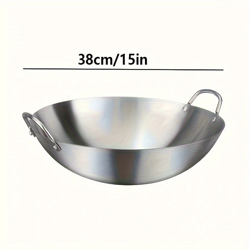 1pc Large Stainless Steel Wok With Dual Handles, Thick High-quality Durable For Commercial & , Easy To Clean, Ideal For Stir-frying, Sautéing, And