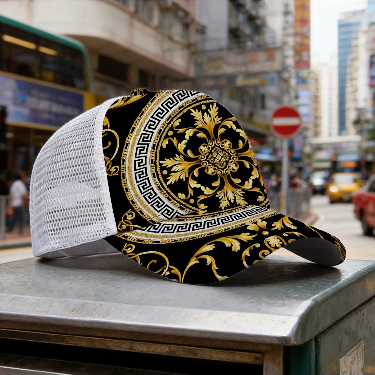 TEMU 1 pièce Chapeau Bec de Canard à Motif Baroque Doré Imprimé Intégral, Casquette en Sportive, pour , Choix de Cadeau Idéal