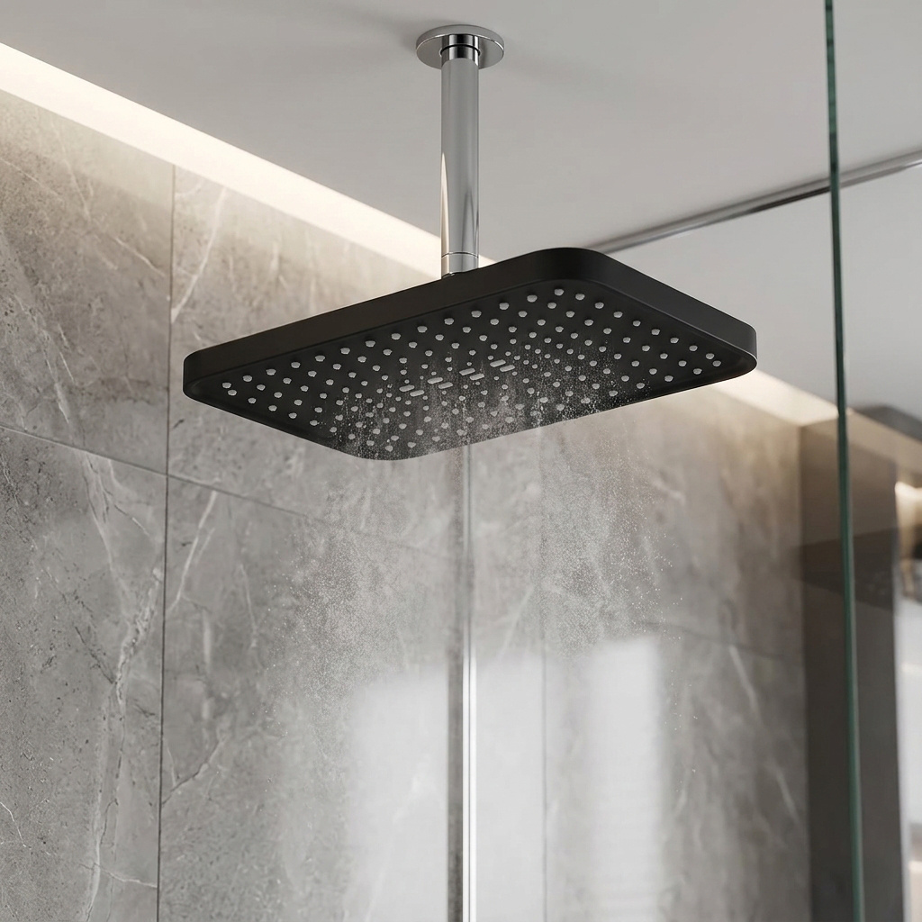 2pcs Square Matte Black Wall-Mounted Rain Shower Top Spray Set
