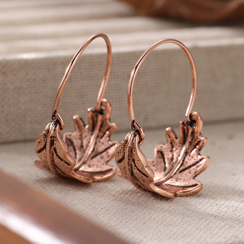Vintage Hand Carved Geometry Leaves Drop Earrings Gift