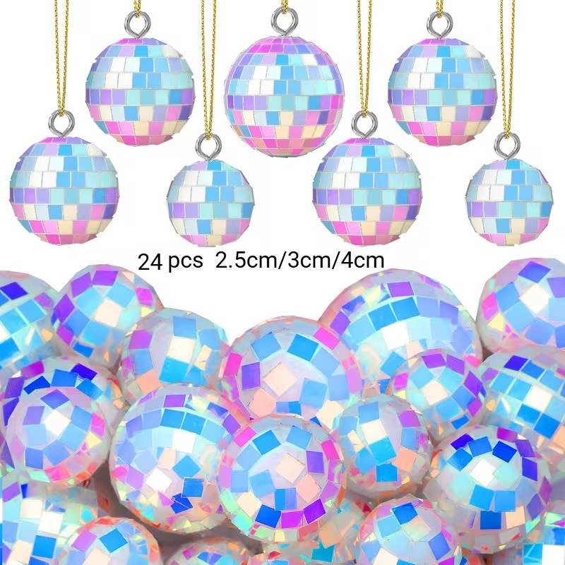 TEMU 24pcs, Christmas Disco Ball Ornaments, Holiday Pendants, Hanging Decorations, Christmas Tree Hanging Reflective Mirror Balls. Suitable For