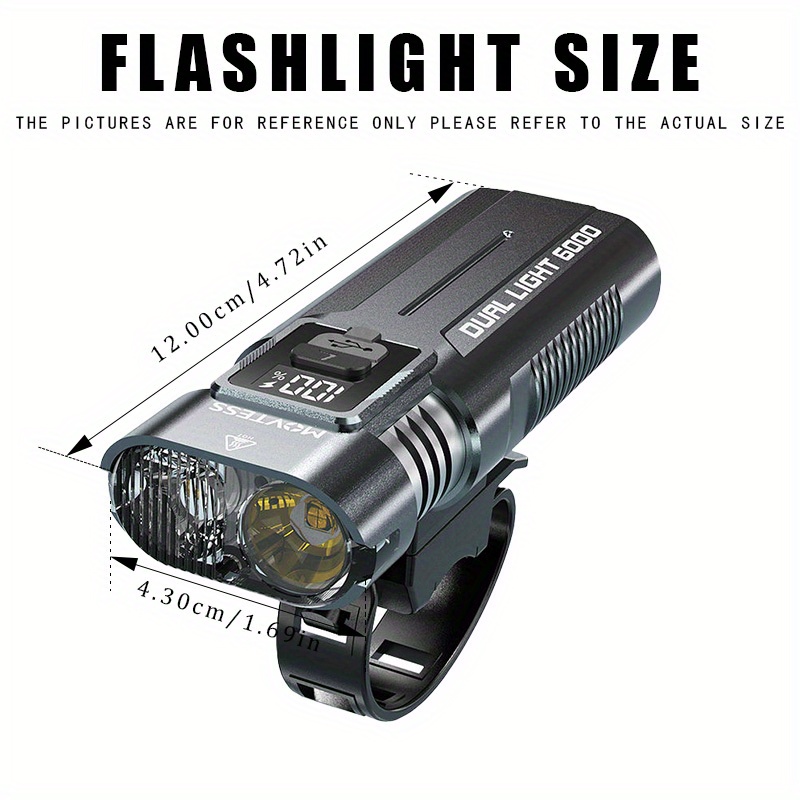 Super Bright Aluminum LED Bike light, Outdoor Cycling light, USB Fast charging, with Battery Level indicator and Emergency light, Easy to Install with Loop Rope closure, 4 Lighting modes, Suitable for Outdoor Riding, Hiking, Camping, Outdoor Lighting