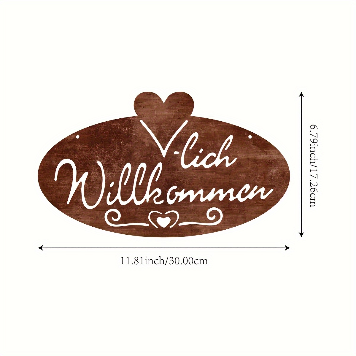 E-shop 2D Flat - [2D Flat] . Deutsch "Willkommen" Vintage Acryl Wandbehang | Rustikales Braun mit weißen, glatten Buchstaben, herzförmige Dekoration,