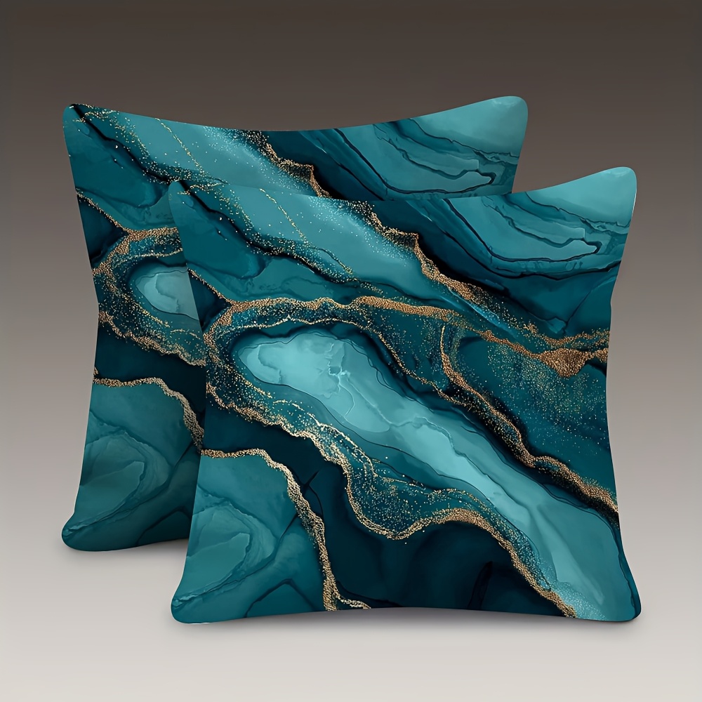 TEMU 2 Pillowcases Featuring A Marble Pattern With Golden Veins, Made From Soft And Smooth Polyester Short Pile Fabric, Printed On , Measuring 45cm X