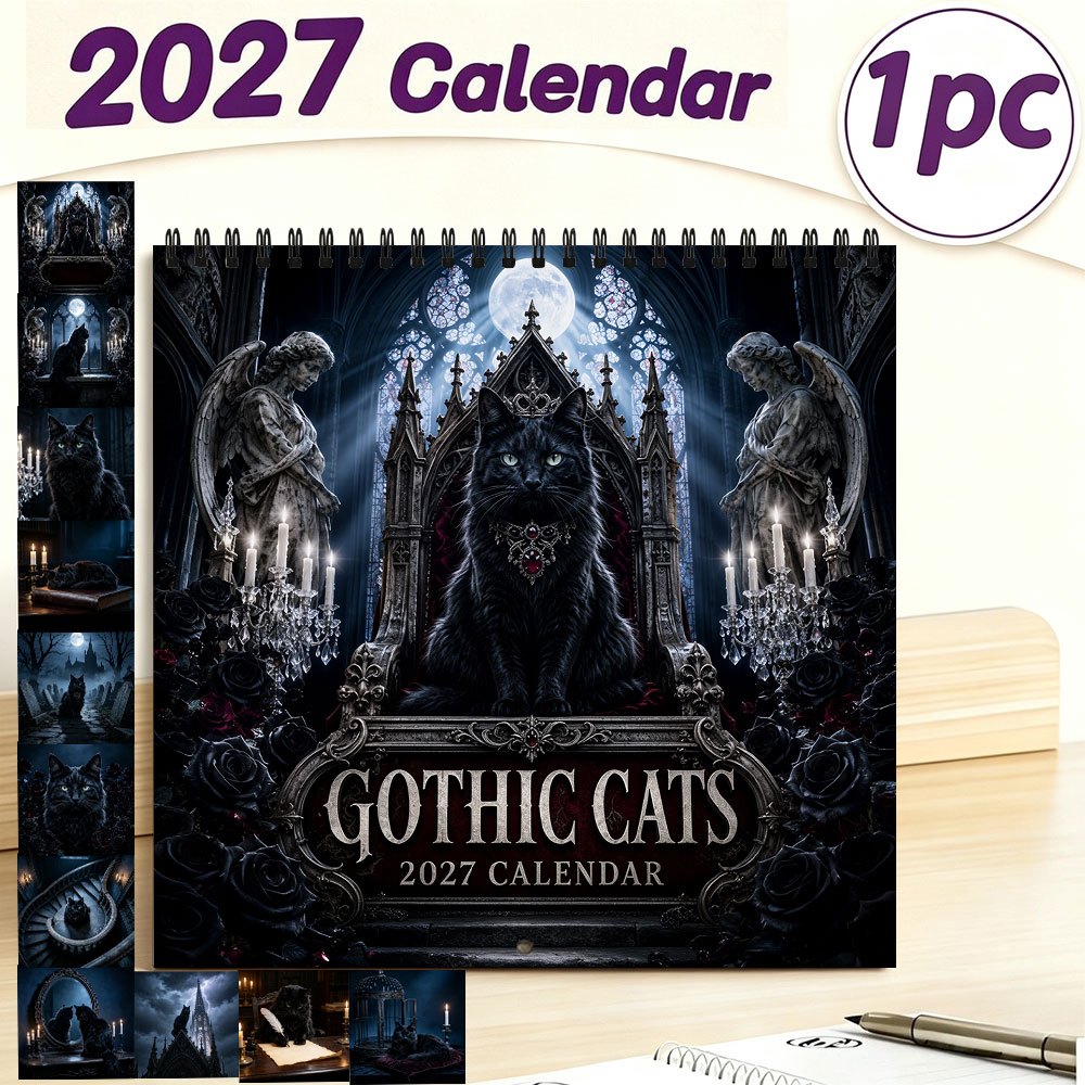 TEMU Gothic Cats 8.3 X 8.3 Inch Monthly Wall Calendar 12-month Hanging Calendar For Home Office Decor Gothic Black Cat Art Calendar Christmas