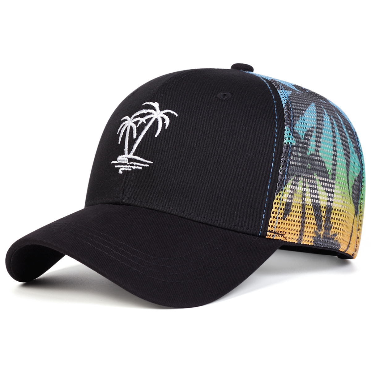 TEMU 1 Men's Coconut Tree Embroidered Mesh Baseball , Adjustable Sports And Leisure Hat, Suitable For Spring And Summer , Travel, And Beach Vacations