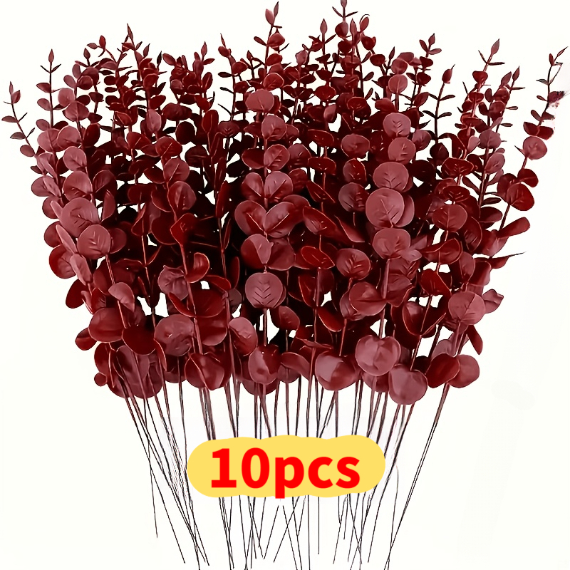 TEMU 10/49pcs Artificial Bouquet, Burgundy Artificial Leaves For Home Decor, Wedding Decor, Vase Arrangements, Wreath Making, Mantel Decor, Tabletop