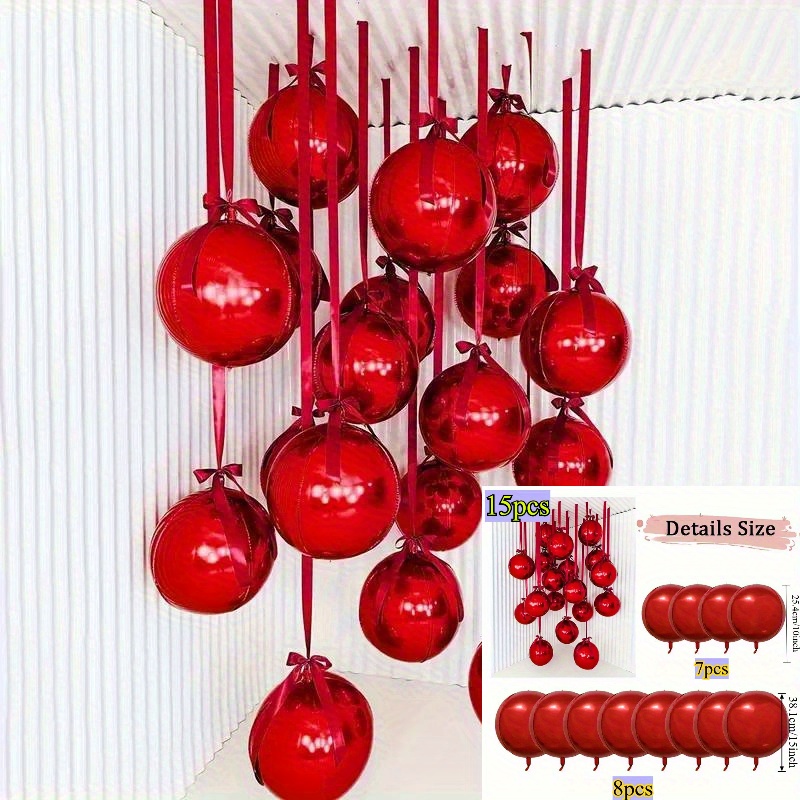 TEMU 15pcs Large Red, Blue, Magenta, And Foil Balloons, 4d Large Round Aluminum Foil Balloons, And Large Mirror Aluminum Foil Balloons Suitable For