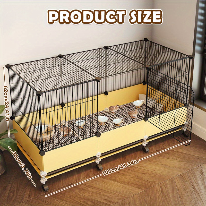 TEMU A Must-have For Small Pets! 41.3-inch Large Automatic Manure Cleaning Wire Mesh Chicken Cage (yellow) Home Outdoor Balcony Chicken, Duck And