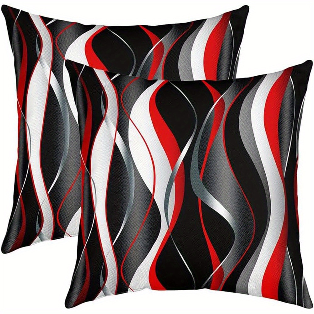 TEMU 2pcs Modern Abstract Red Black Design Polyester Pillowcases & Sofa Cushion Covers - Square Decorative Pillow Covers With Zipper Closure, Hand