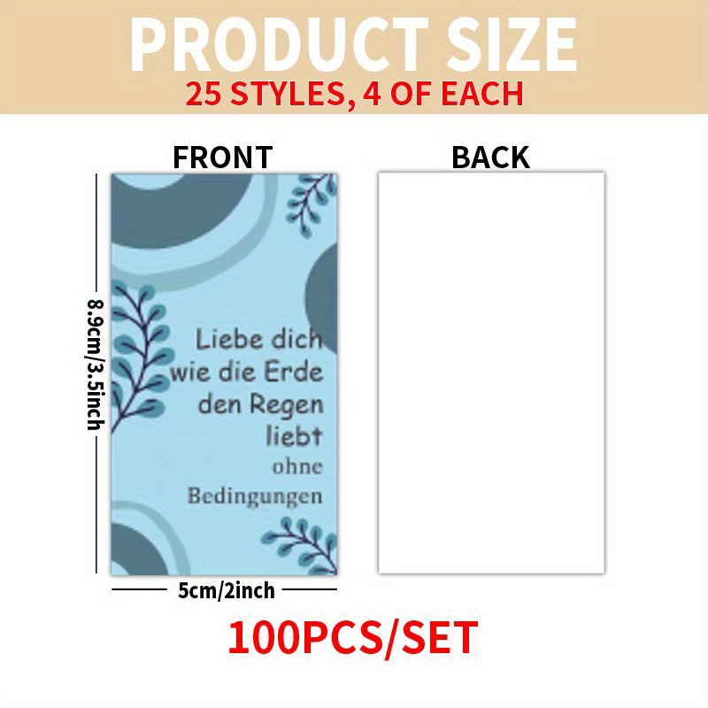 TEMU 100pcs Cards Set - German Boho Mindfulness Revelation Quotes Cards For , Family, Back-to-school, Mother's Day Father's Day, Easter Gifts