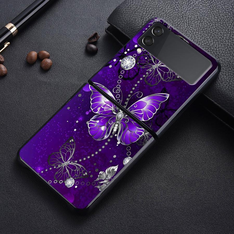 TEMU Phone Case - A Phone Case Featuring Purple Butterflies, Compatible With For For Galaxy Z Flip Models Including Z Flip5, , Z Fe, Z Flip 7, 6, 5,