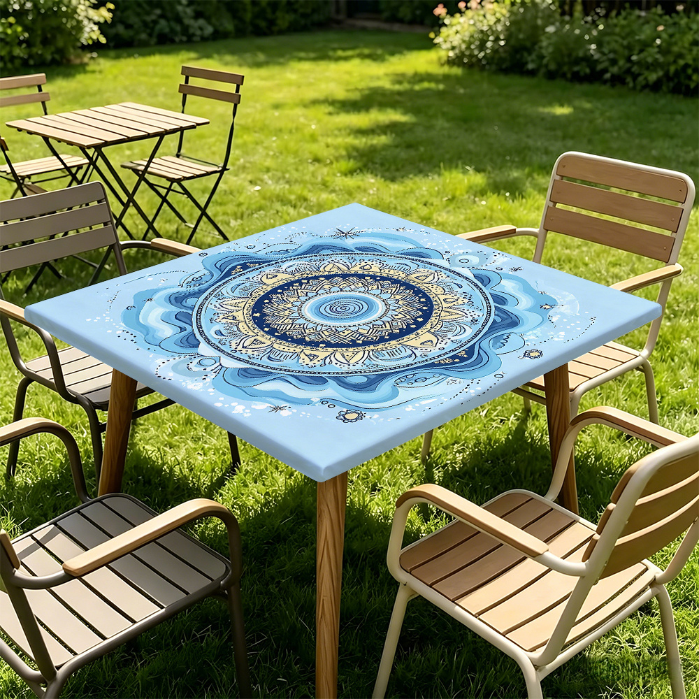 TEMU 1pc Nappe Élastique Imprimée Numériquement 2D, Housse de Table d'Extérieur, Nappe de -, Nappe Élastique Imprimée, Nappe /Carrée, Housse de Table