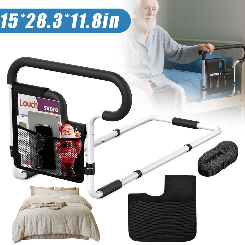 Height Adjustable Bedside Armrest, 136kg Weight Capacity Bed Rail, With Storage Pockets & Securing Straps, Stable Support Bed Assist Handle For Daily Use, Safe Bedside Helper For Home Bedroom