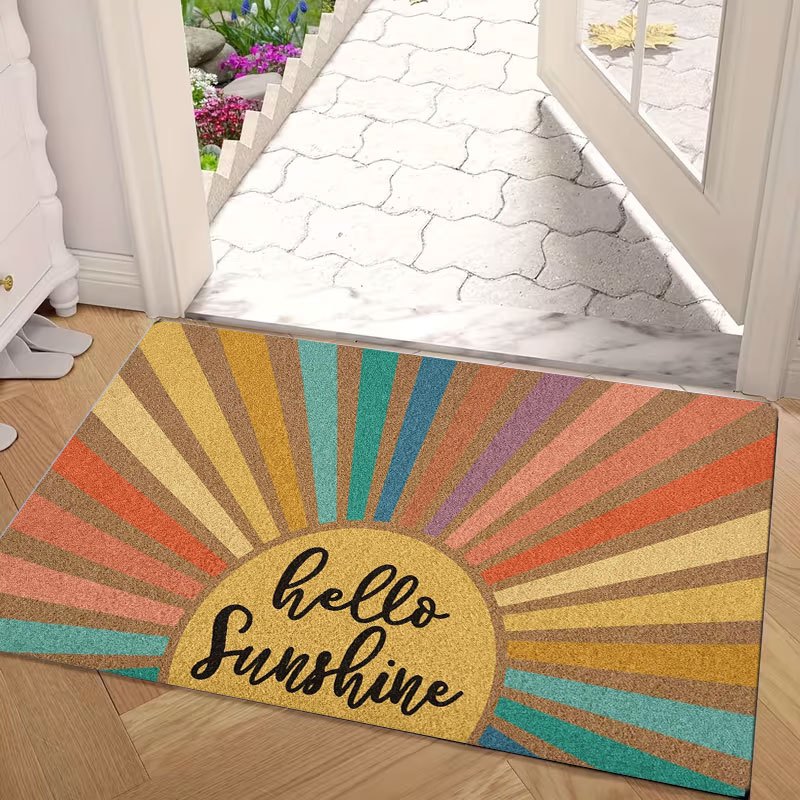 TEMU 1pc Indoor Entrance Welcome Doormat Retro Print Flannel Material Non-slip Comfortable Easy To For Bedroom Living Room Home Decor Doormat Ideal