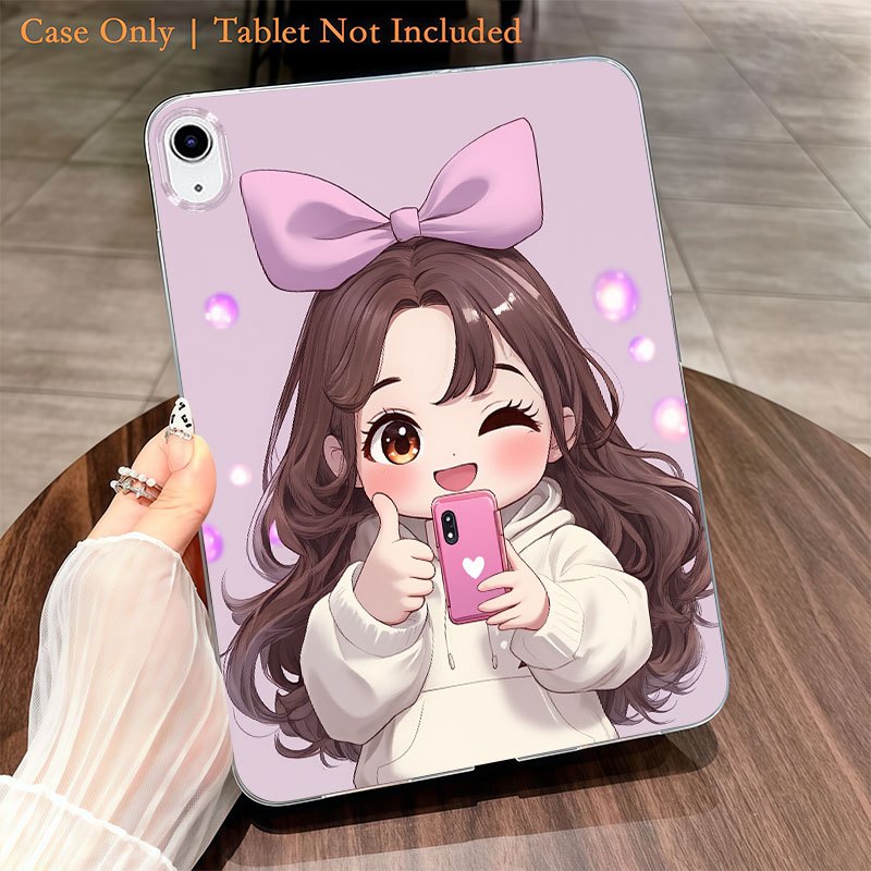 TEMU Cartoon Girl Pink Phone Bowknot Print Pattern Suitable For Case For Ipad Air 2 Air 1 Air 3 4 5 Pro 10.5 Mini 2 3 4 5 5 6 Drop-proof Protective