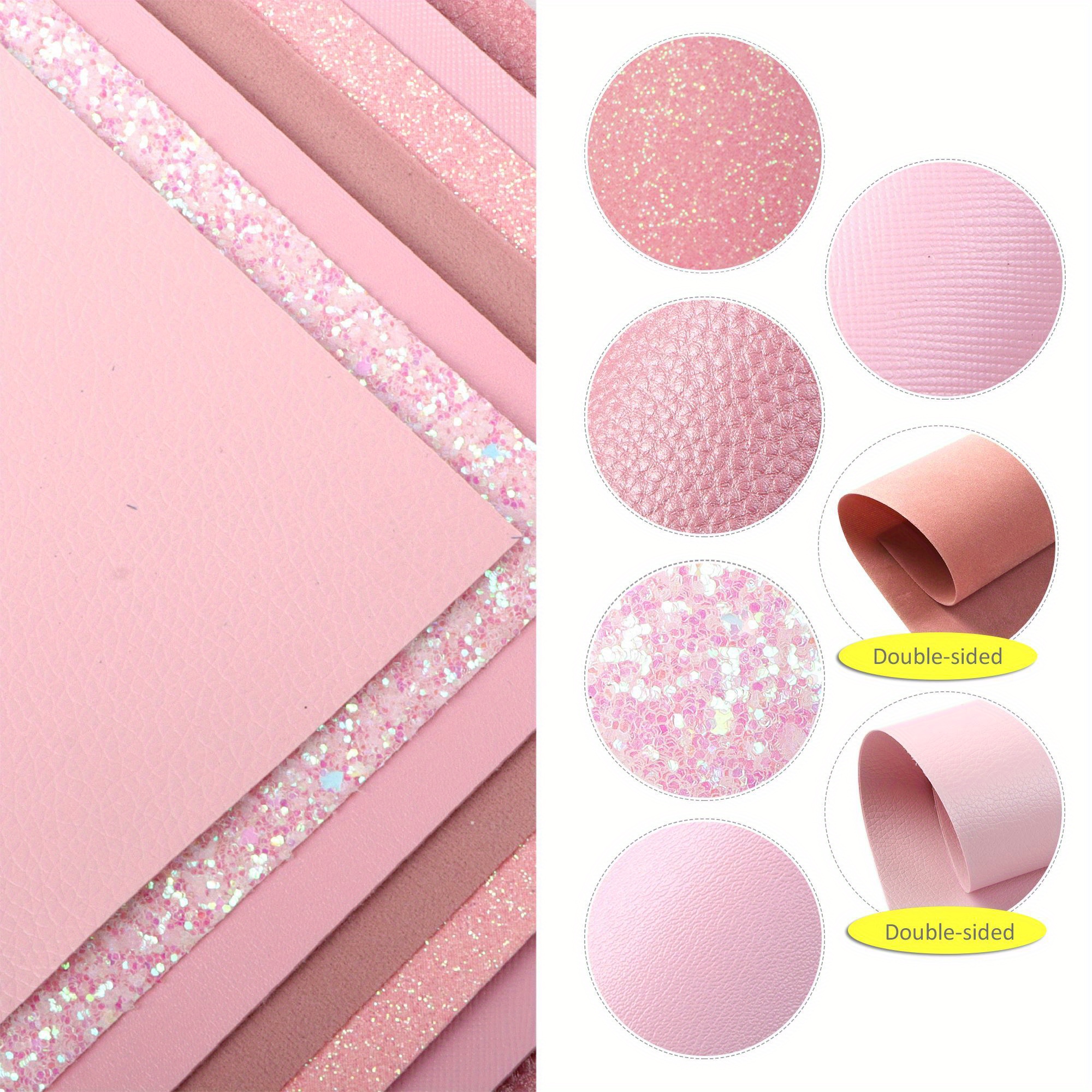 E-shop 7er-Set 7.87x12.99 Zoll Rosa Strukturierte Kunstlederblätter Glitzer Strukturierte Kunstlederstoff Einfarbig Metallisch, DIY