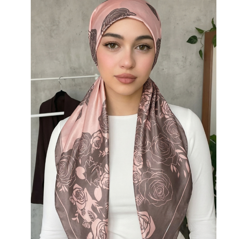 Elastic Dark Rose Floral Headscarf Hat, Comfortable & Stylish