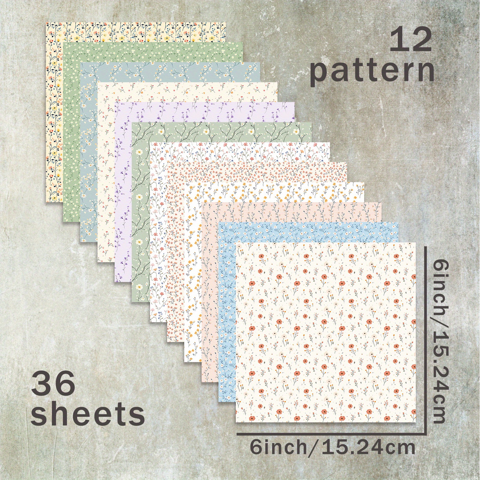 E-shop 36 Blatt 6-Zoll Papier (Frisches kleines Blumenmuster) mit floraler Hintergrund, geeignet für Journal Junk Journal, Grußkarten, Hintergrundalbum