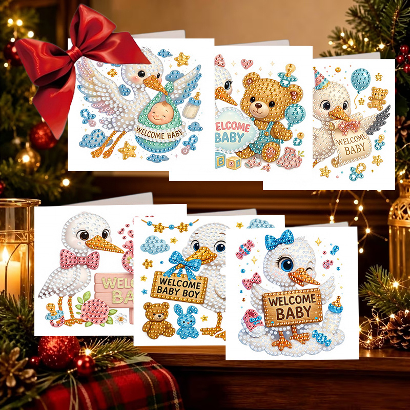 TEMU 6pcs Suitable For Suitable For Elders, , Family - Diamond Painting Greeting Card Set With & Child Design, Handwritten , 6 Envelopes, Tools &