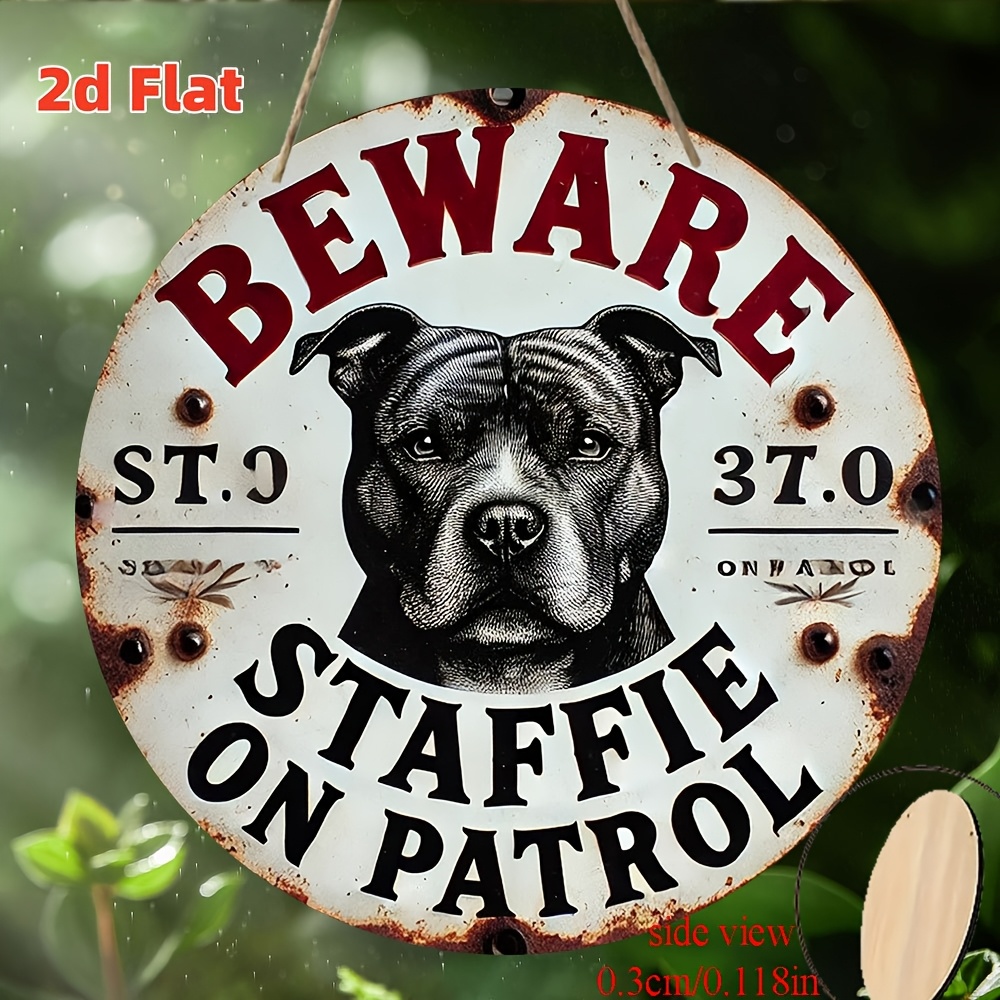 TEMU 2d Flat, 2d Flat Classic Staffordshire Bull Terrier Patrol Decorative Plaque And Ornament, Suitable For Bedrooms, Kitchens, , Gardens, , Bars,