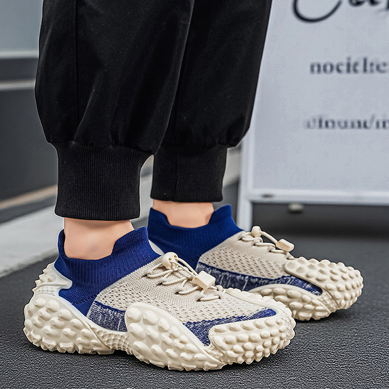 Men's Platform Sole Wear-Resistant Sneakers, Breathable Mesh Fabric, Quick-Drying Running Shoes, Trendy and  Slip-On Jogging Shoes