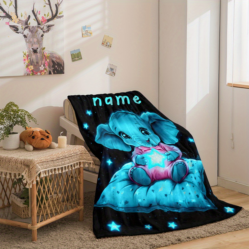E-shop Personalisiertes Namens-Elefanten-Sterne-Decke – Leichte Flanell-Heimtextilien Bettdecke für Sofas, Betten, Reisen, Camping, Wohnzimmer, Büros,