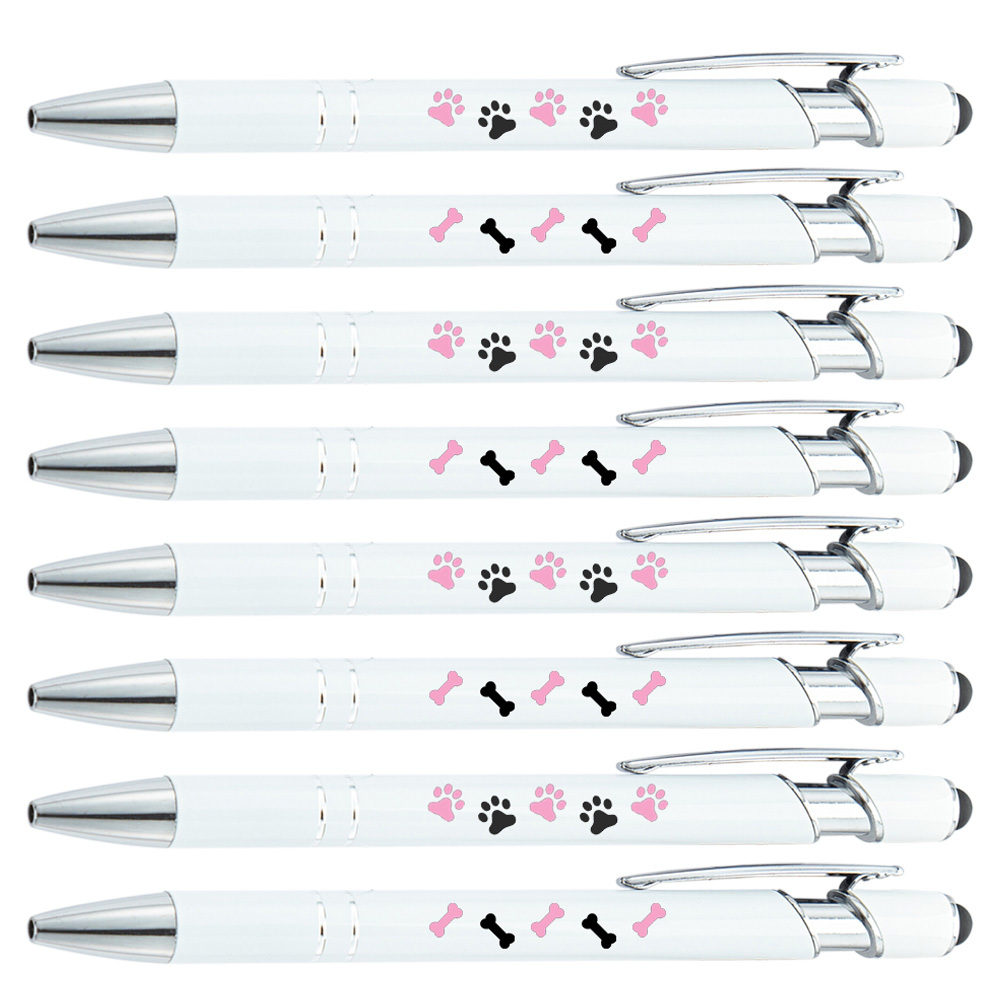 Image of 8/16/24pcs White Ballpoint Pens With Cute Dog Design. Black Ink Pens With Stylus. Smooth Writing, Medium Point. Office, School Gifts