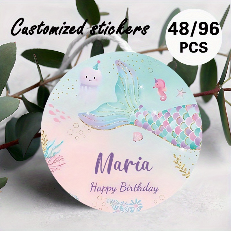TEMU Customized 48/96pcs Birthday Sticker Design With Mermaid Tails And , Suitable For Birthday Parties, To Relatives - Expresses A Atmosphere And
